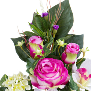 Frontale Rose/Cymbidium 43 Cm - Pezzi 4 - 15X43X8cm - Colore: Altro - Bianchi Dino - Fiori Artificiali