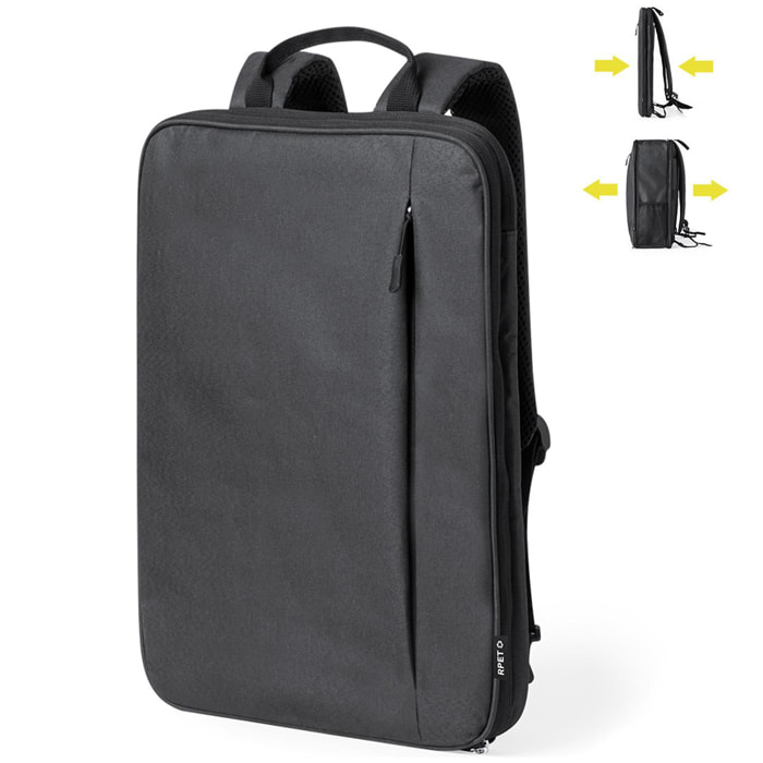 DAM Mochila extensible Weiter porta laptop, para tablet de 10 pulgadas y portátil de 15 pulgadas. Materiales reciclados. 31,5x16x42 Cm. Color: Negro