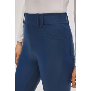 Pantaloni termici blu effetto pelle elasticizzata attillata