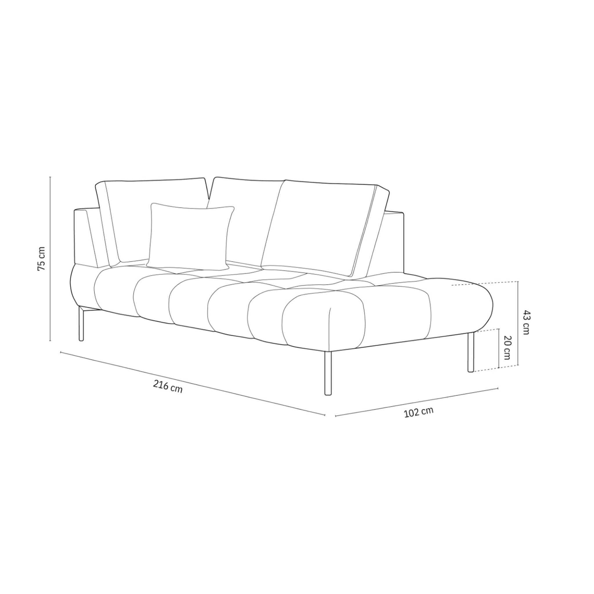 Méridienne droite "Hastings" 2 places en velours beige