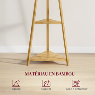 Portemanteau sur pied bois bambou - 8 patères, 3 étagères - dim. 46L x 46l x 175H cm