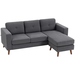 Sofá Chaise Longue Reversible, Sofá Esquinero en Forma de L de 3 Plazas, Tapizado en Pana, Marco de Acero, para Espacios Reducidos, Salón, 192x137x84 cm, Gris Oscuro