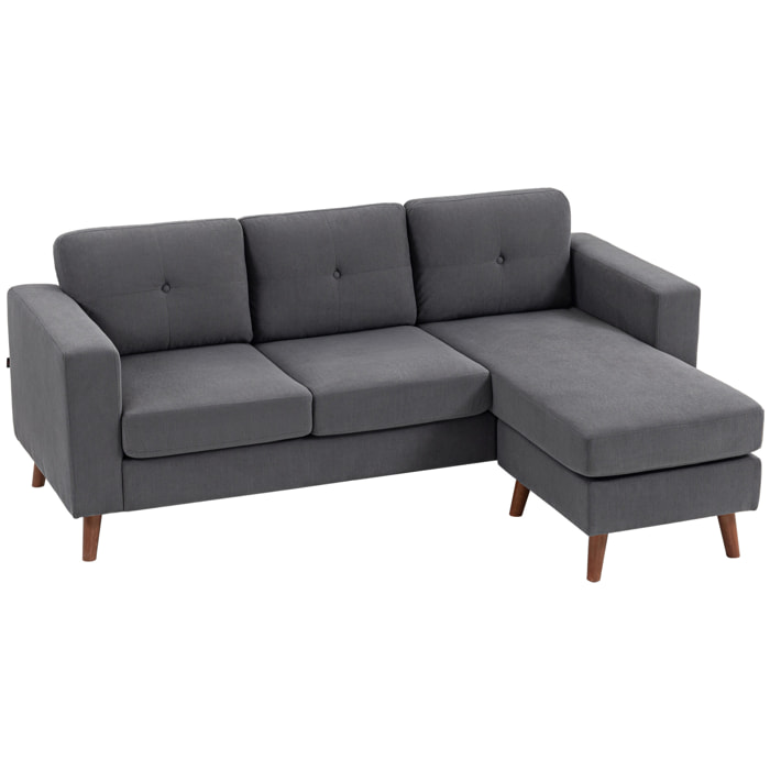 Sofá Chaise Longue Reversible, Sofá Esquinero en Forma de L de 3 Plazas, Tapizado en Pana, Marco de Acero, para Espacios Reducidos, Salón, 192x137x84 cm, Gris Oscuro