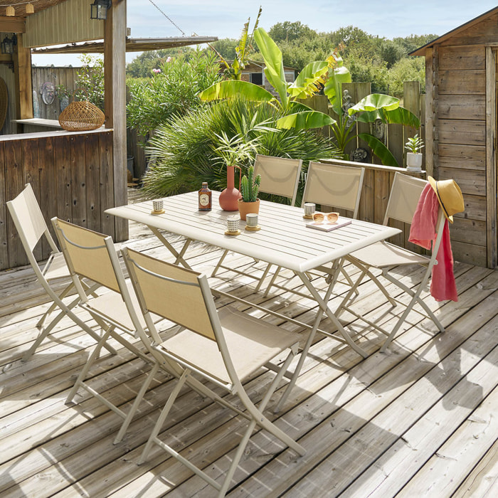 Table de jardin pliante carrée "Azua" argile 6 places en aluminium traité en epoxy