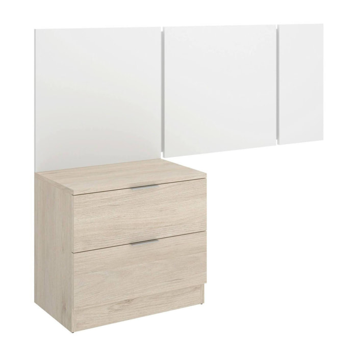 Testiera letto Chanhom, Spalliera, Testata per camera da letto, Poggiatesta, 157x34 h96 cm, Bianco e Rovere