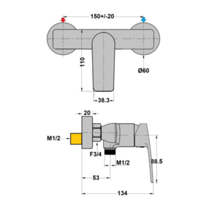 Mitigeur mécanique douche mural PAINI Ruby Chrome