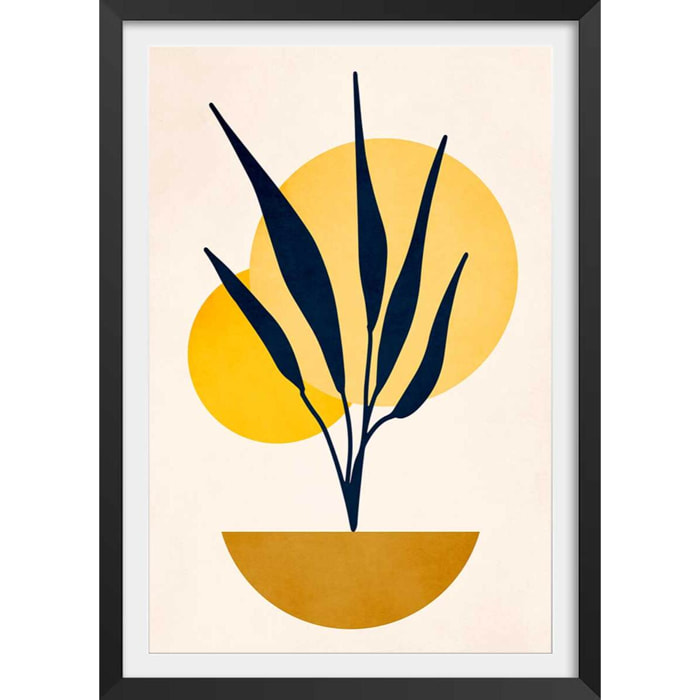 Affiche dessin ""plante cubique"" Affiche + cadre en bois - Noir