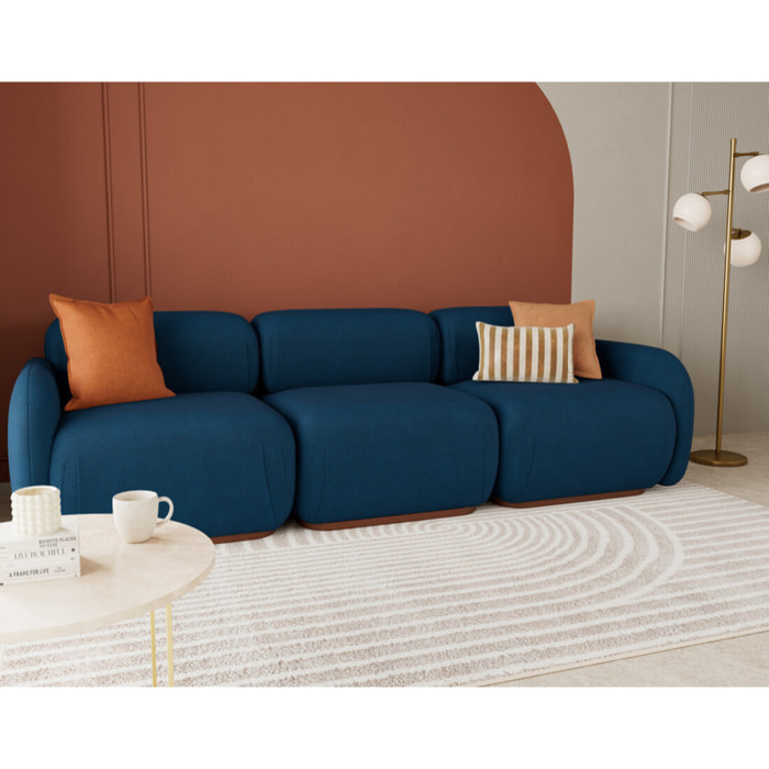Penelope - canapé droit modulable 3 places en velours texturé - Bleu