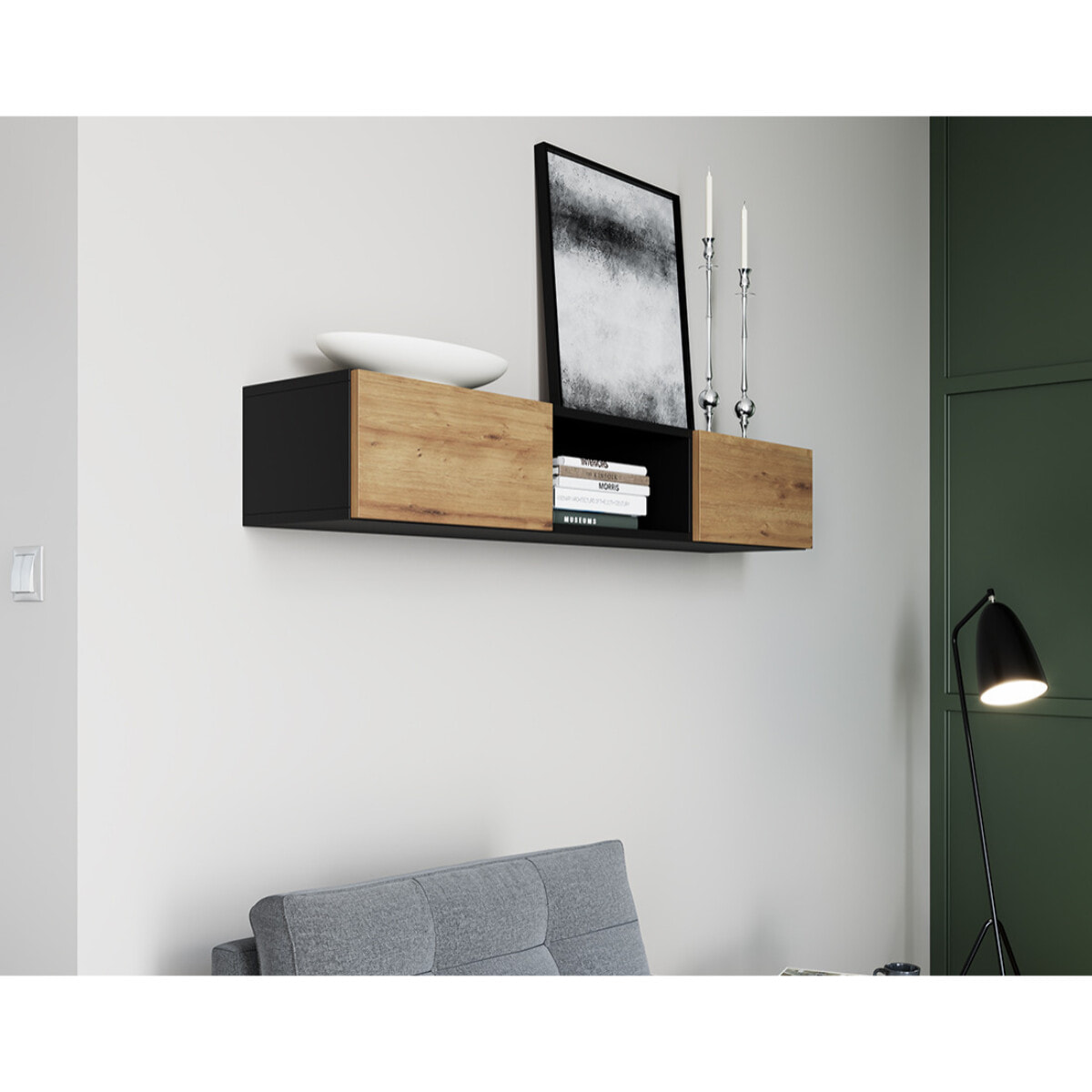 Felicia - étagère suspendue - 120 cm - Bois / Noir