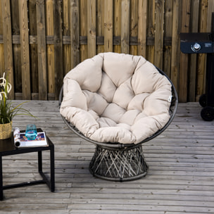 Fauteuil rond de jardin fauteuil papasan pivotant grand confort Ø 97 x 90H cm grand coussin fourni polyester résine tressée crème