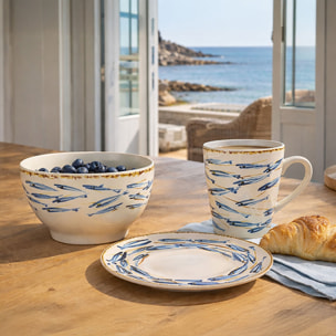 Service de table 48 pièces en porcelaine imprimé poisson MARIUS