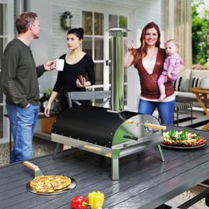 Mini Horno de Pizza Exterior Portátil Horno de Leña con Piedra Refractaria Ø33 cm Pala Mangos de Madera Termómetro y Bandeja Giratoria para Jardín Terraza Camping Patio