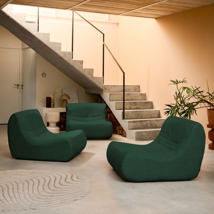 Fauteuil chauffeuse en velours style contemporain 3 places vert