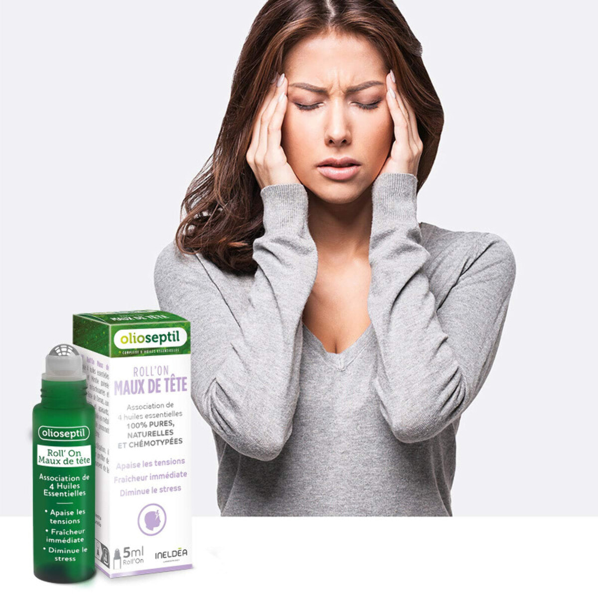 OLIOSEPTIL - Roll'On Maux de Tête - Apaise les tensions - Fraîcheur immédiate - Diminue le stress - Aux Huiles Essentielles - Extrait de plantes - Marque Française - Lot de 3 produits