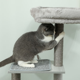 Arbre à chat multi-équipement griffoirs grattoirs niche hamac panier coussins amovibles H126 cm peluche courte sisal naturel gris