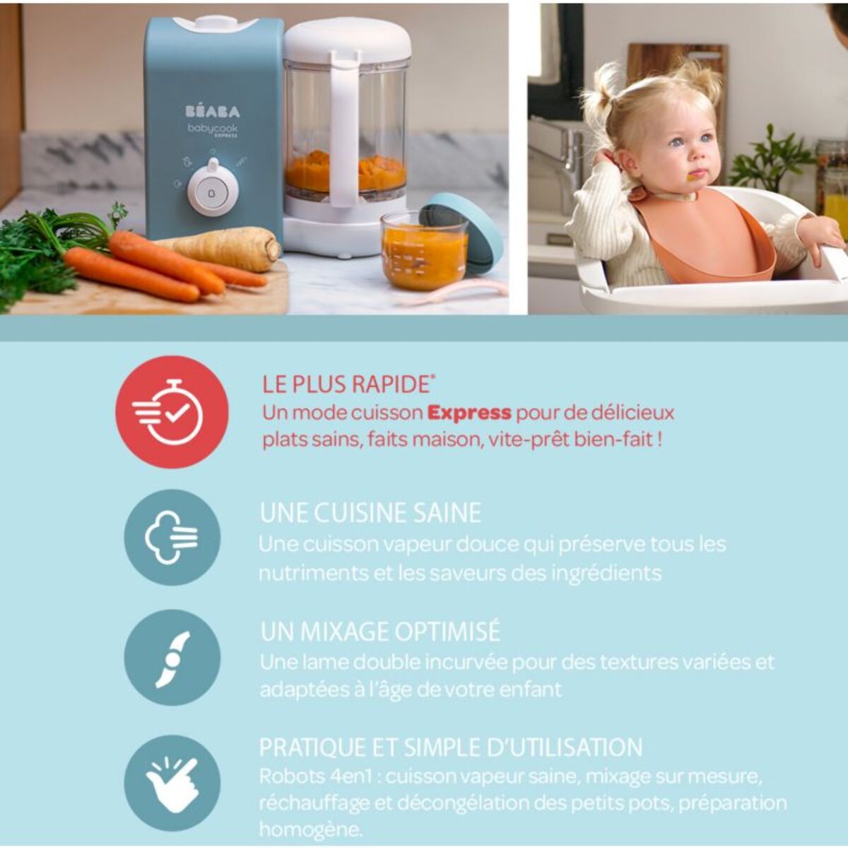 Mixeur Cuiseur Bébé BEABA Babycook Express -Bleu baltique