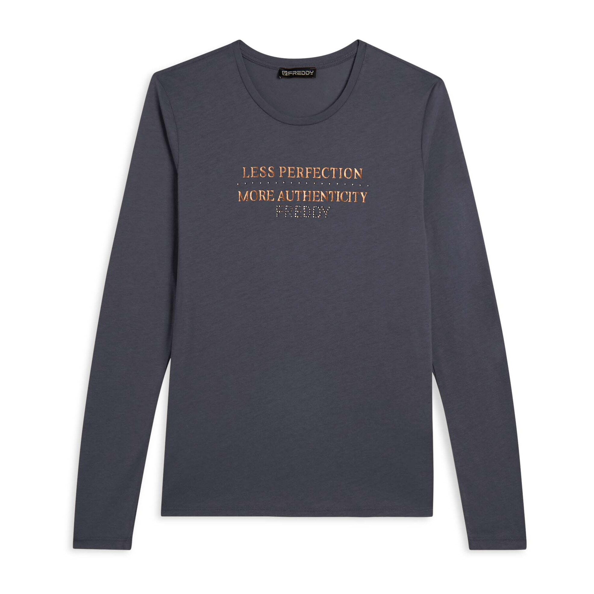 T-shirt donna manica lunga con grafica metallizzata