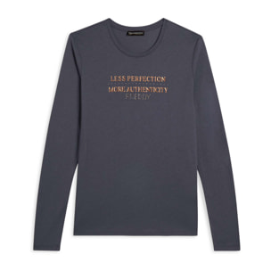 T-shirt donna manica lunga con grafica metallizzata