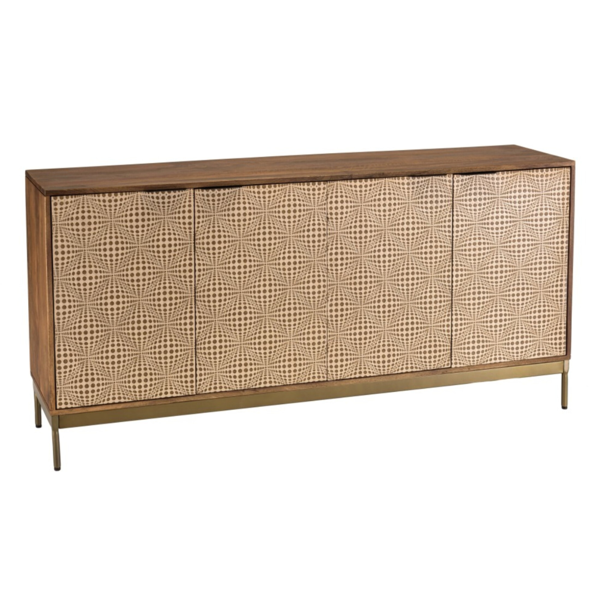 ALIX - Buffet en bois de manguier 4 portes motifs ethniques