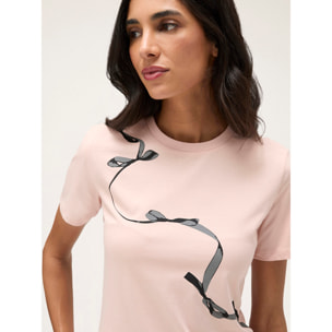 Motivi - Camiseta boxy con estampado de lazos - Rosa