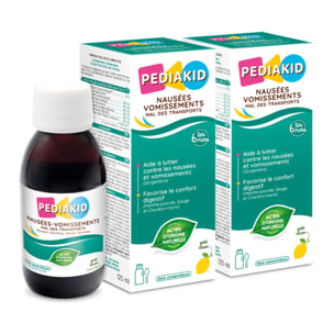 PEDIAKID - Sirop Nausées-vomissements mal des transports - Complément alimentaire à base de plantes - Confort digestif - Contre les nausées & vomissements - Goût citron - Lot de 2 Flacons de 125 ml