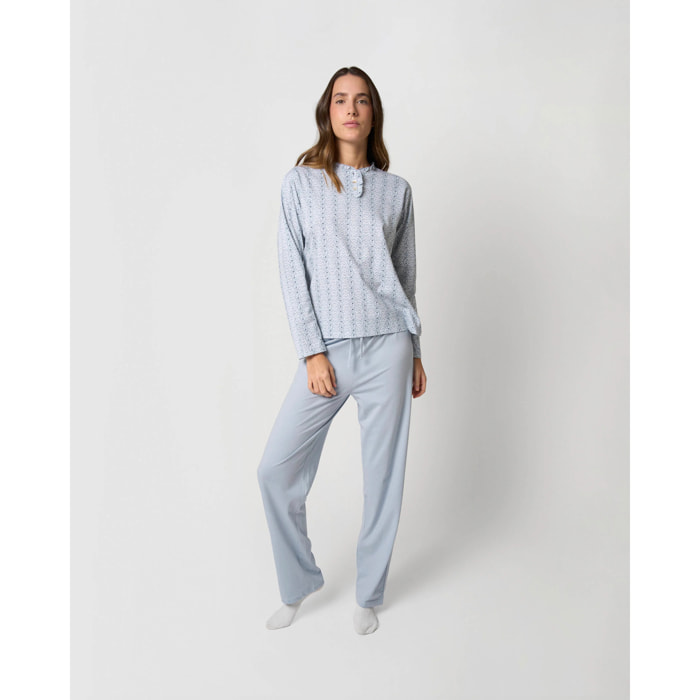 Pijama largo algodón frunce zuberi índigo
