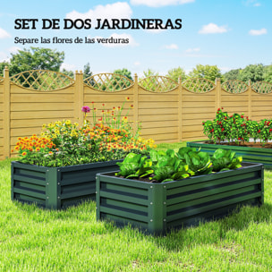 Juego de 2 Jardineras Exterior Grandes de Acero Galvanizado, Huertos Urbanos, Maceteros Exterior Elevados para Plantas, Flores, Terraza, Jardín, Resistente a la Intemperie, 110x50x30 cm Verde