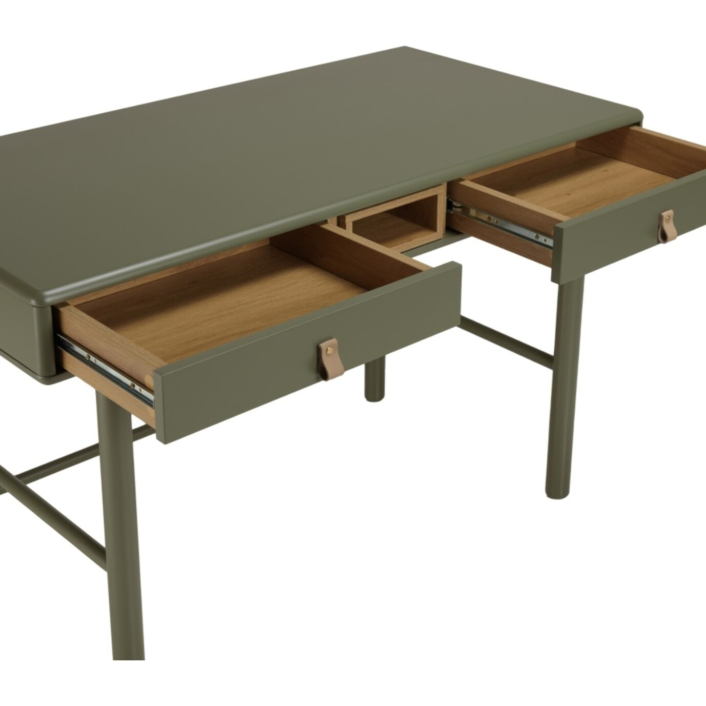 ETHAN - Bureau 2 tiroirs et 1 niche en bois naturel vert