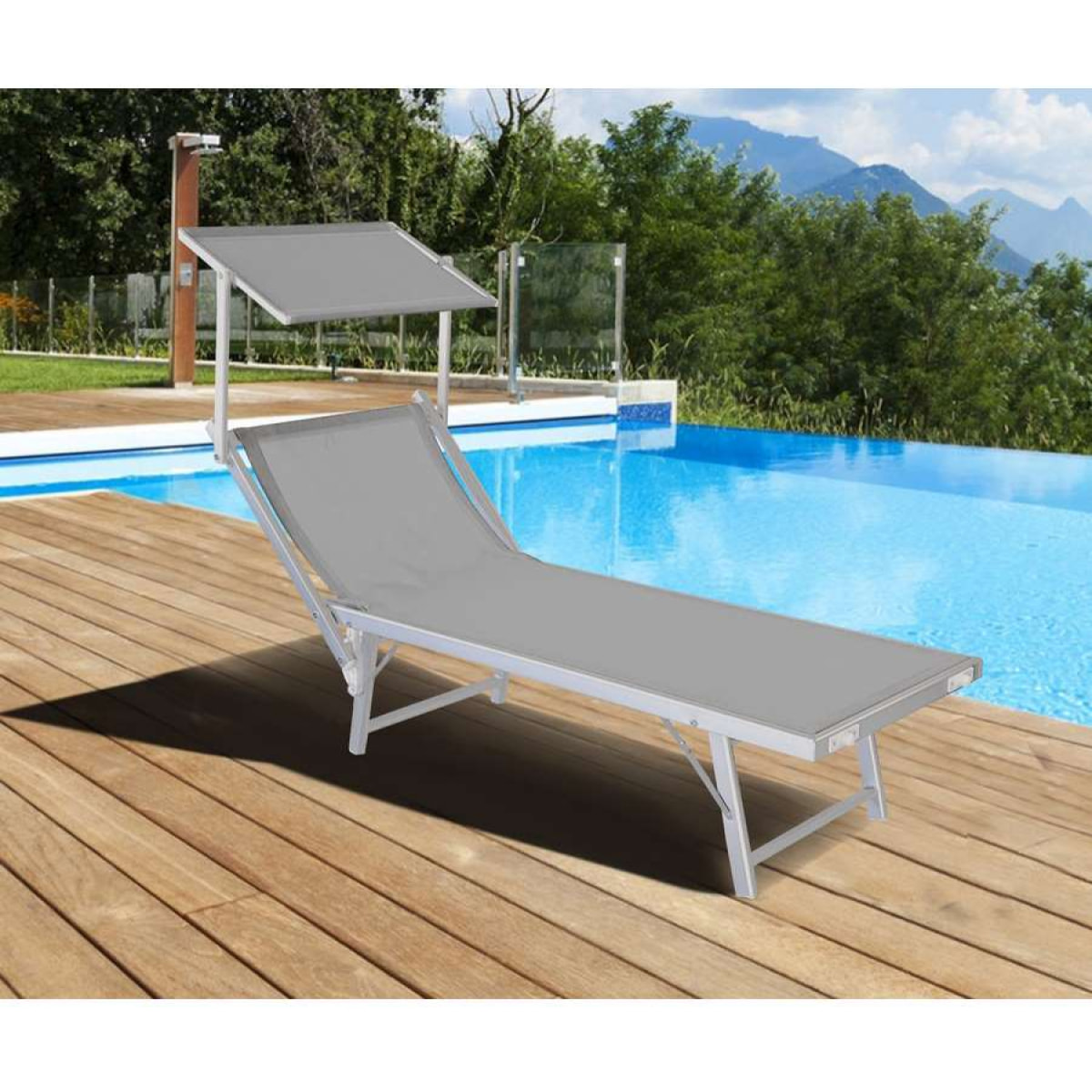 Lettino prendisole in alluminio e tela grigia Bagnino