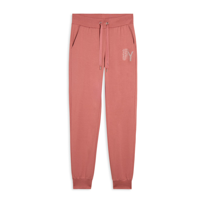Pantaloni Sportivi con Polsini in Costina e Strass