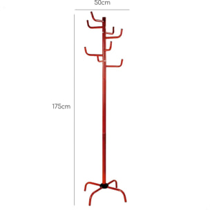 Perchero tree metalico rojo con 8 perchas, 50x50x183 cm