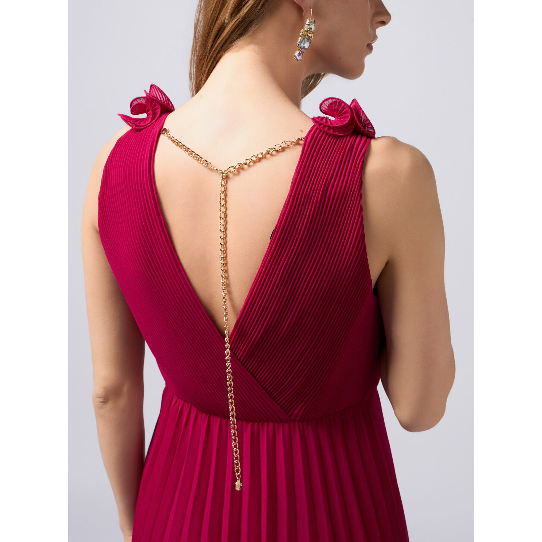 Oltre - Vestito lungo plissé con rouche - Fucsia