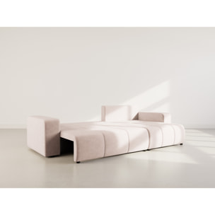 Nicole - Canapé d'angle réversible 5 places convertible avec coffre en tissu - Taupe