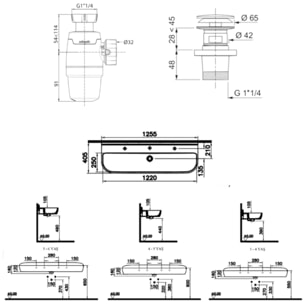 Lavabo pour enfant VITRA Sento Kids 125 cm + cache siphon bleu + siphon et bonde WIRQUIN