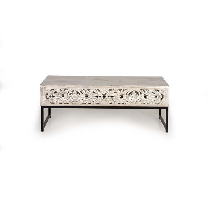 Mesa de centro - madera de mango y metal - 40x110x60cm