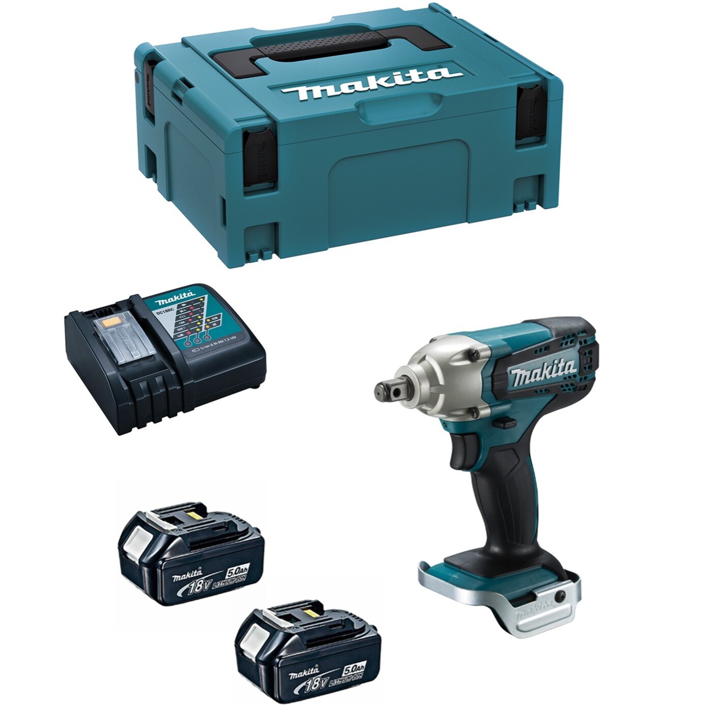 Boulonneuse à chocs 18 V Li-Ion 190 Nm - MAKITA - avec 2 batteries 3Ah - chargeur - COFFRET - DTW190RFE