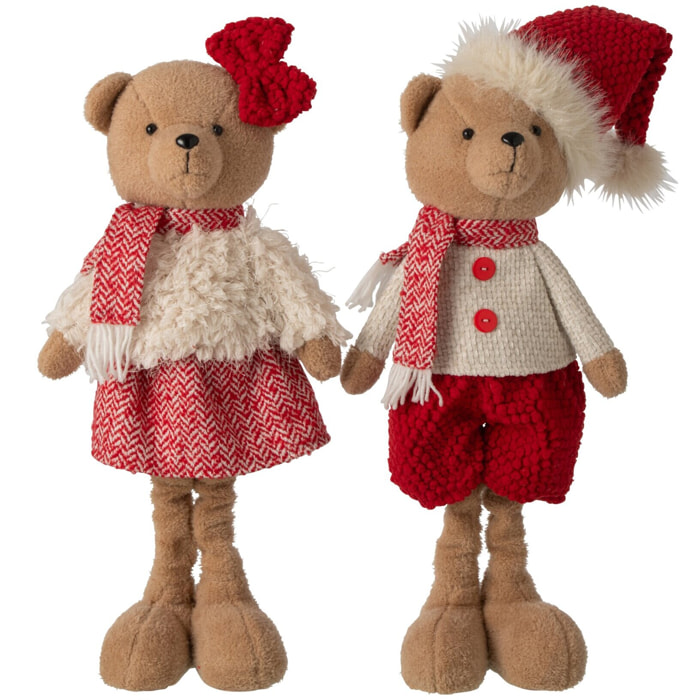 J-Line Ours garçon et fille - polyester - rouge Noël/blanc - large - assortiment de 2