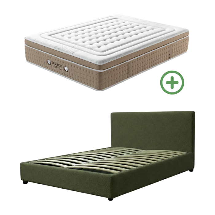 Ensemble matelas Bali & lit coffre Colisée | Mémoire de forme et ressorts ensachés | Grande capacité de stockage | Velours côtelé | Bleu nuit