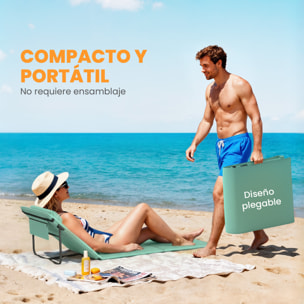 Conjunto de 2 Esterillas de Playa Plegable, Esteras Portátil con Respaldo Ajustable, Reposacabezas Acolchado Tela Oxford 600D y Estructura de Metal, para Jardín, 146x50x2 cm, Verde