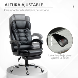 Silla de Oficina Reclinable Silla de Escritorio con Reposapiés Silla Ejecutiva Giratoria con Altura Ajustable Tapizada en PU y Reposabrazos para Estudio Negro