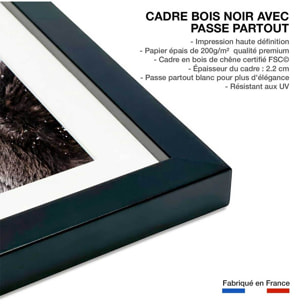 Affiche enfant faon sous la neige  Affiche + cadre en bois - Noir