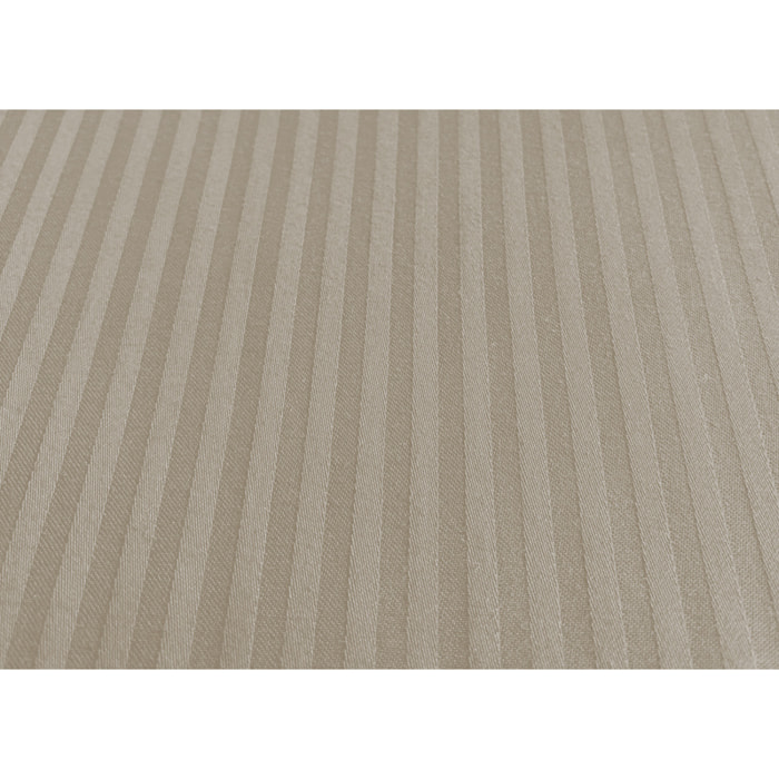 Completo Lenzuola 100% Raso Cotone Rigato 5mm Tinta Unita Tortora