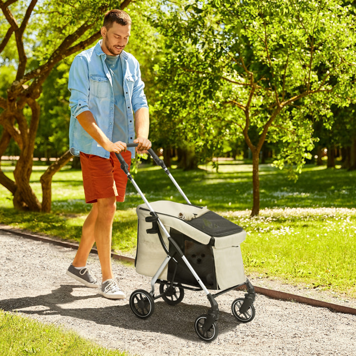 para Perros Plegable Cochecito para Perros Pequeños hasta 10 kg con Ruedas Universales Marco de Aluminio Correa de Seguridad Cojín Lavable y Ventanas 80x48,5x106 cm Caqui