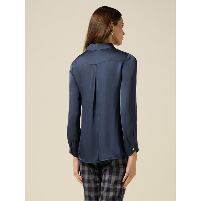 Oltre - Camicia in raso di viscosa - Blu