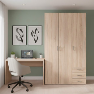 Armadio Con 3 Ante E 3 Cassetti Multiuso Per Abiti Indumenti Design Moderno Capiente Vano Appendiabiti Ripiani Interni 115.8 x 49.5 x 200.4 Cm Rovere