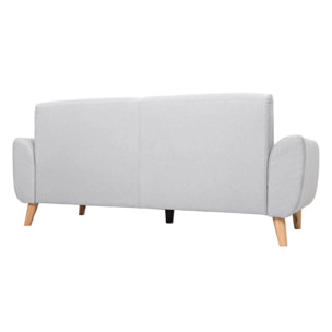 Canapé scandinave 3 places en tissu gris clair et bois clair EKTOR