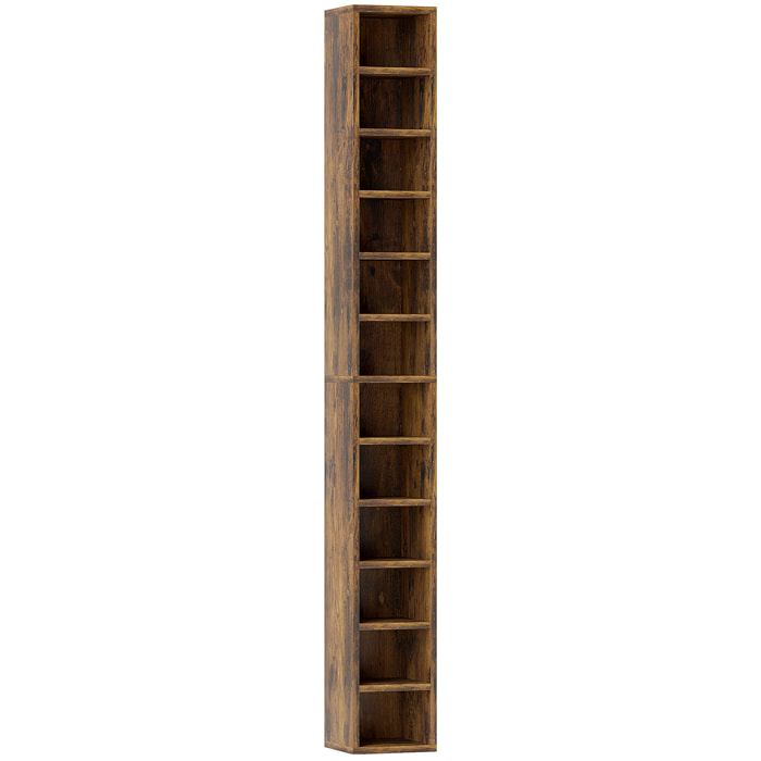 Étagère colonne armoire de rangement CD 12 compartiments 21L x 20l x 175H cm capacité max. 204 CD coloris bois vieilli