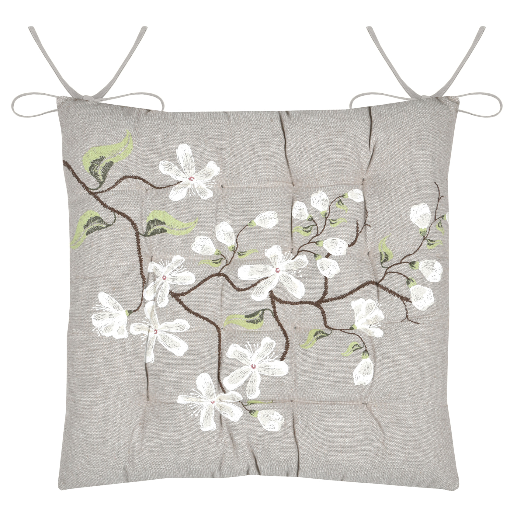 Galette de chaise imprimée motif floral printanier - Naturel