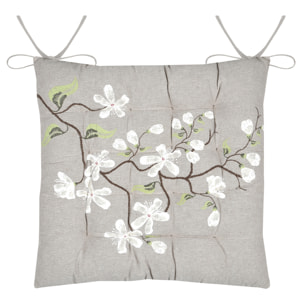 Galette de chaise imprimée motif floral printanier - Naturel