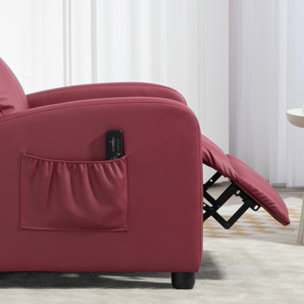 Sillón de Masaje, Sillón Relax Reclinable con Mando a Distancia, 2 Zonas de Masaje, 8 Programas, 5 Niveles de Intensidad, Bolsillo Lateral y Temporizador Tapizado en PU 68x88x98 cm Rojo Burdeos